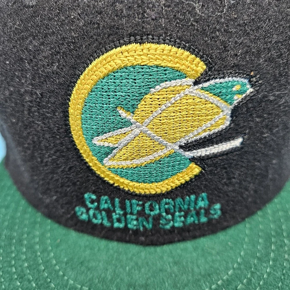 California Golden Seals New Era Fitted 7 3/8 Black Green Wool Blend Hockey Cap - Picture 3 of 10